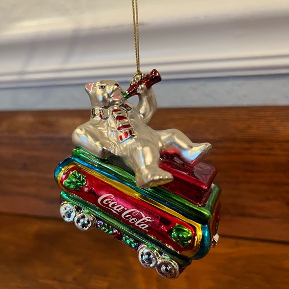 Coca Cola Holiday Bear on Train Ornament - Picture 3 of 5
